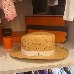 Cheval Blanc Tan Straw  Hat with White Band packabke
